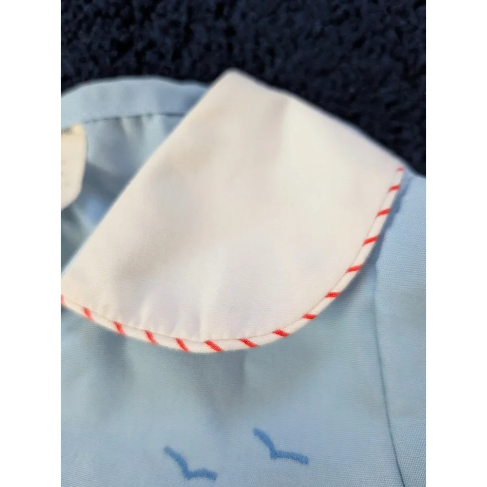 Vintage Baby Boy Blue Lighthouse Embroidered Romper Sun Suit 6-9 Nautical Snaps